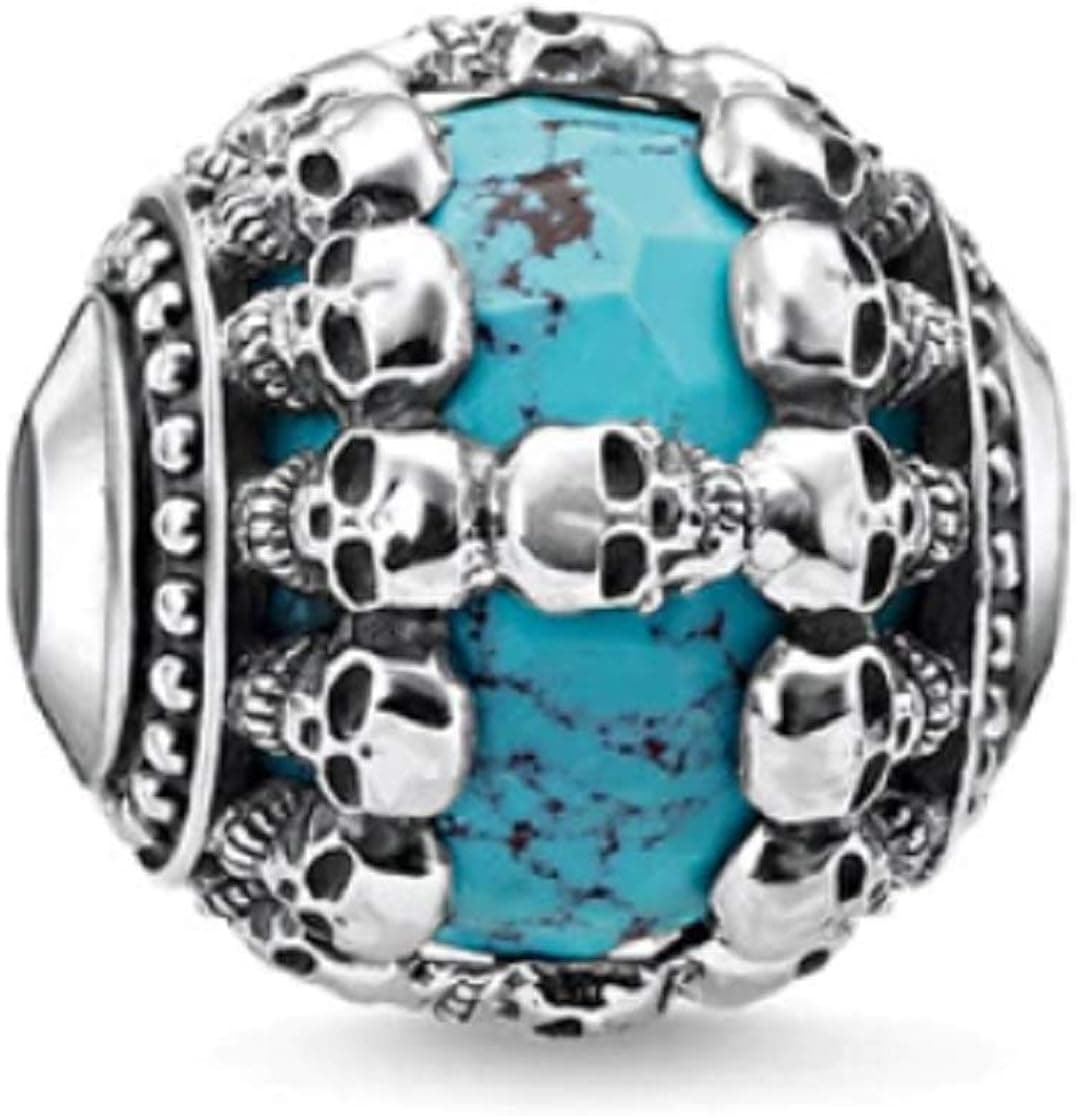 EVESCITY Tourmaline Stone Skull Spacer Gothic Punk Fashion Silver Bead For Charms Bracelets - Best Jewelry Gifts for Her Animal Lovers