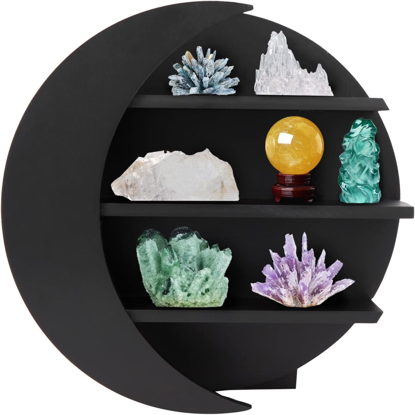 Dazzlewings Moon Shelf Home Decor Shelf, Moon Phase Wall Hanging Crystal Display Shelf for Crystals Stone, Essential Oils & Mini Plants, Wall-Mounted Crystal Display Stand