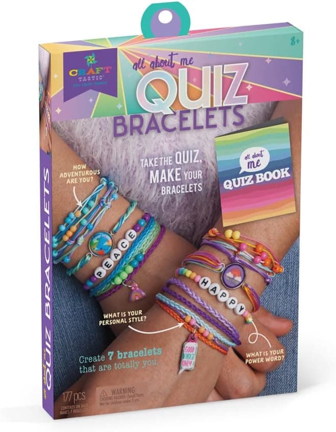 Craft-tastic — All About Me Quiz Bracelets — Craft Kit — Take Fun Personality Quizzes to Create 7 Unique Bracelets — For Ages 8+