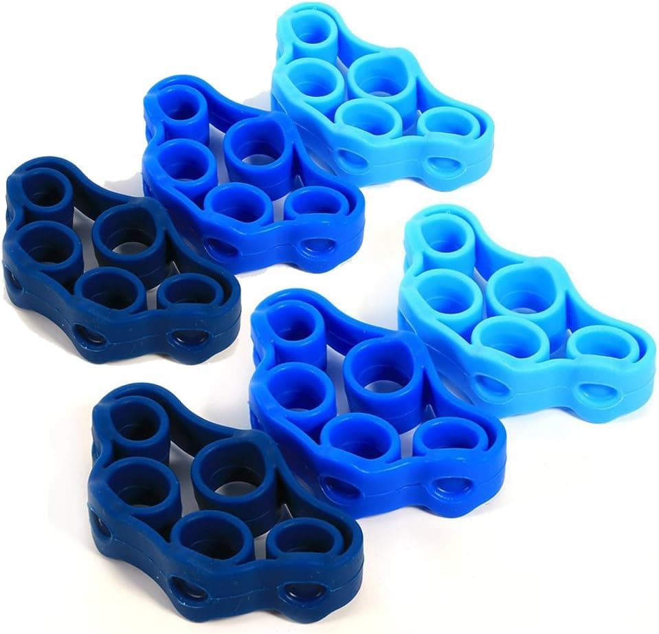 Finger Stretcher Hand Resistance Band 6 Pieces (2 light blue, 2 blue, 2 navy) for Finger exercise, Progressive Hand Therapy, Strengthen Fingers, Helps Relieve Joint Pain