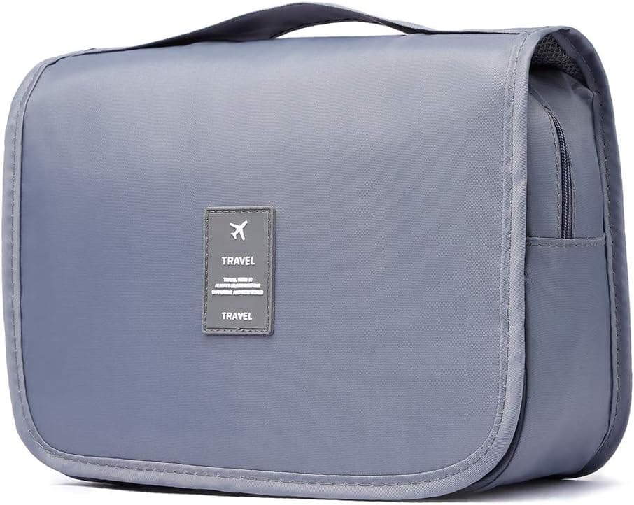 HaloVa Toiletry Bag, Cosmetic Bag, Travel Makeup Case Essentials Storage Organizer for Women Men, with Hanging Hook, Gray