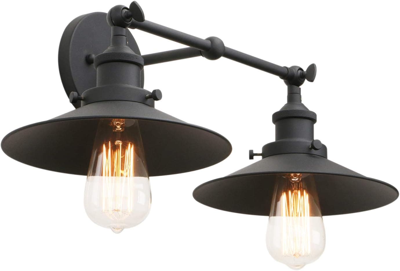 Phansthy Vintage Industrial Wall Sconces Matte Black 2-Light Bathroom Vanity Light with 8.5 Inches Metal Lamp Shade