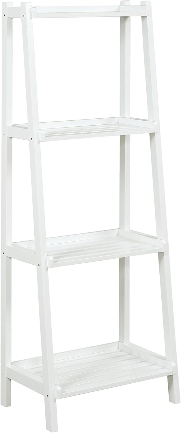 New Ridge Home Goods Solid Wooden Bookcase Leaning Shelf, Large, White