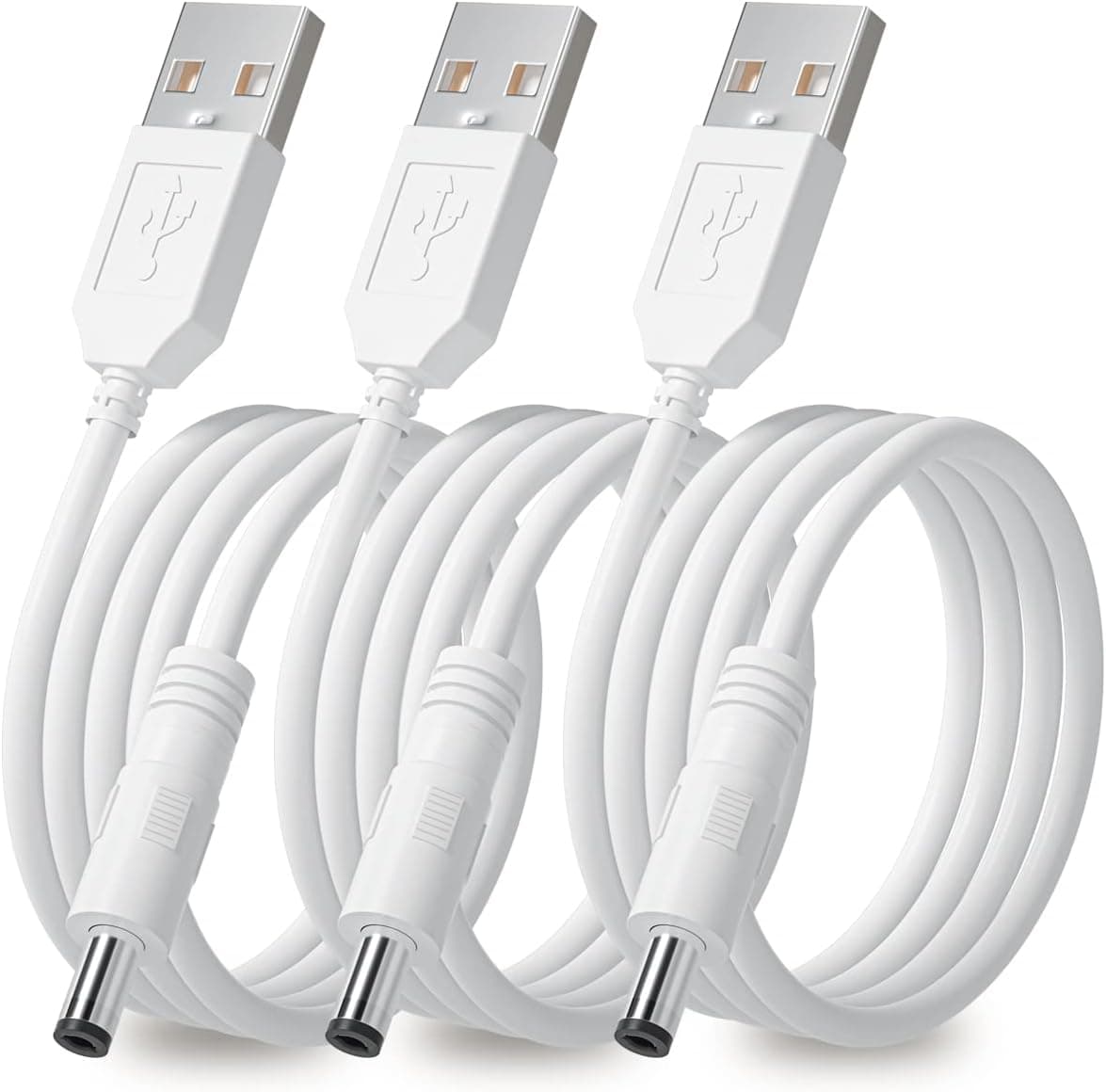 SIOCEN 3-Pack 4ft USB 2.0 A Type Male to DC 5.5 x 2.1mm DC 5V Power Plug Connector Cable USB to 5v Power Cable USB to DC Power Charger Cord