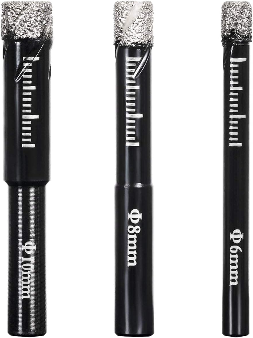Dry Diamond Drill Bits (6mm 8mm 10mm) Hole Saw Set with Wax Insert Cooling for Glass Marble Granite Tile Ceramic by DVNN.