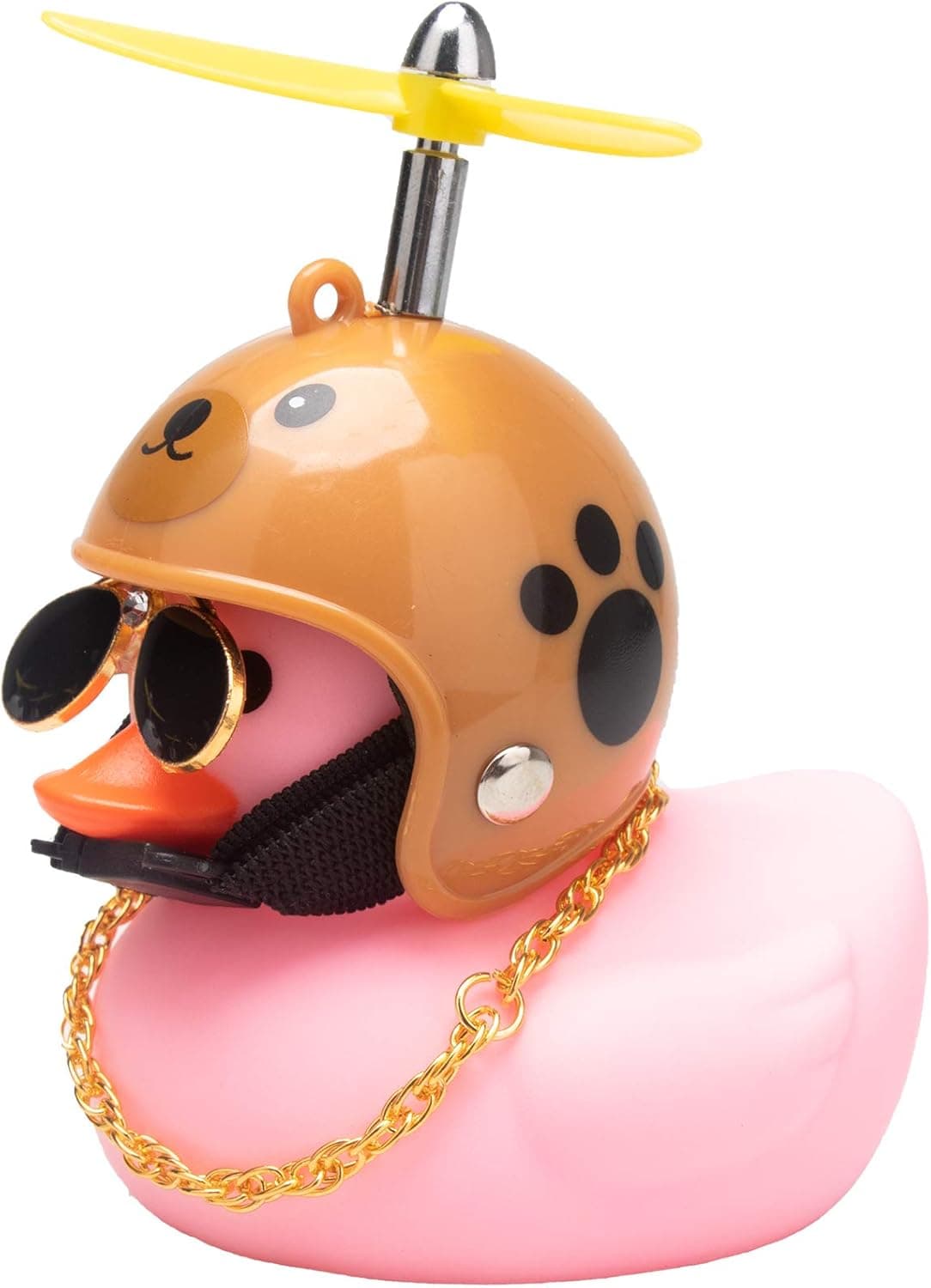wonuu Pink Duck Car Dashboard Decorations Rubber Duck Car Ornaments Cool Duck with Propeller Helmet Sunglasses Gold Chain