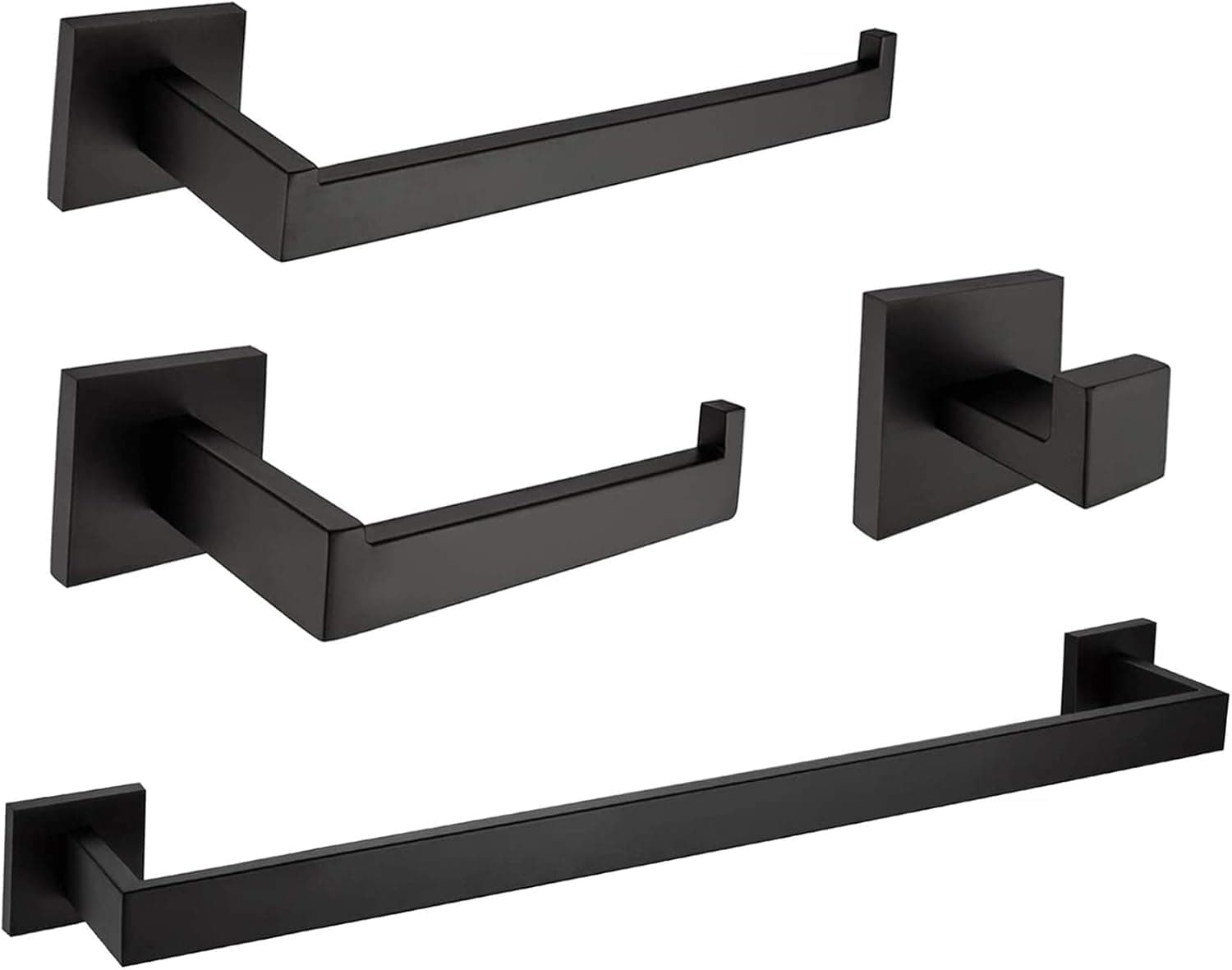 Nolimas Rustproof 4-Piece Black Bathroom Hardware Set Including Towel Bar Toilet Paper Holder Towel Holder Robe Hook SUS304 Stainless Steel Wall Mount Contemporary Square Style Accessory,Matte Black