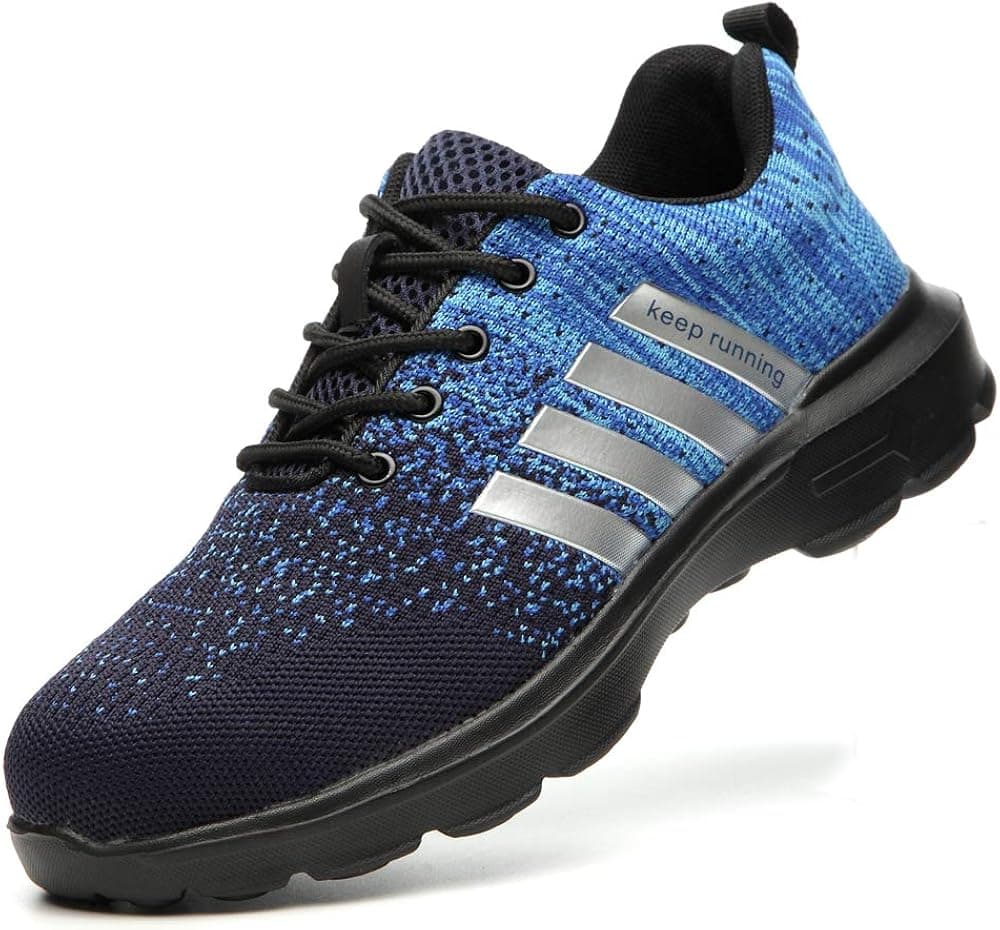 MandyQ Steel Toe Sneakers for Men,Work Shoes Indestructible Shoes Safety Lightweight Breathable Comfortable Industrial Construction Sneakers Slip Resistant Shoes1125/Blue/48