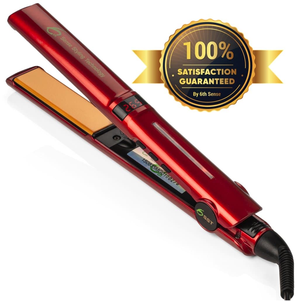Professional Flat Iron Hair Straightener Ceramic Tourmaline 1" Floating Plates 1 Pass No Pinch/Bonus Free 2-in-1 Travel Flat Iron/Curl Iron with Heat Resistant Carry Case (Red)
