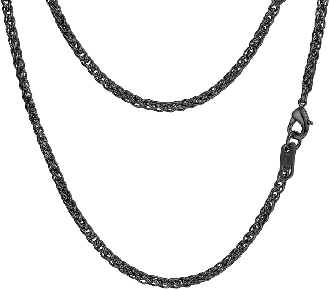 PROSTEEL Stainless Steel Chain Necklace for Men Women, Wheat Chain/Rope Chain/Box Chain, Black/Silver/Gold Tone, W:3mm/6mm, L: 18/20/22/24/26/28/30 inch, Come Gift Box