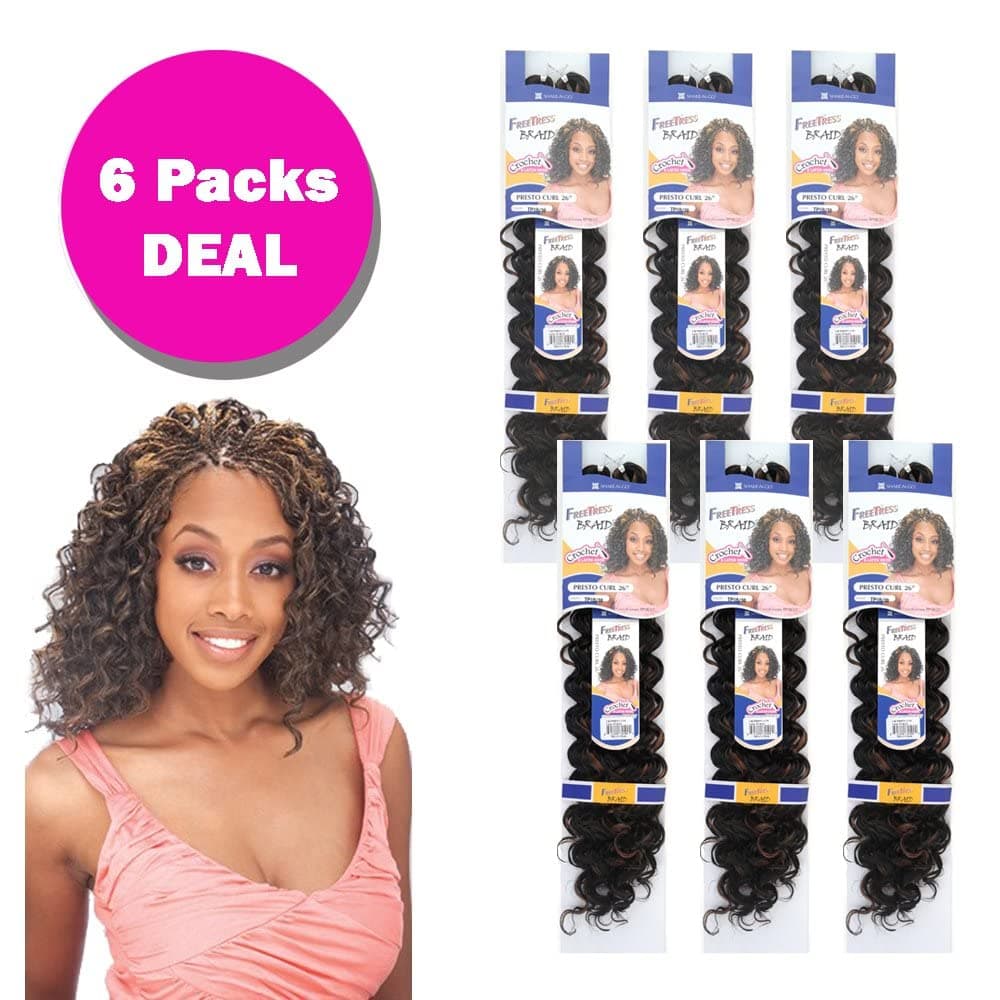 PRESTO CURL (6 Pack, 4 Medium Brown) - FreeTress Synthetic Braiding Hair