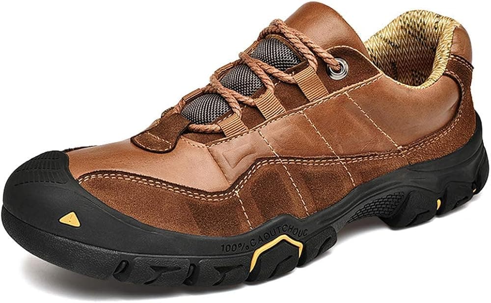 UPIShi Mens Walking Hiking Leather Boots Lightweight Breathable Outdoor Sneakers Trekking Casual Shoe