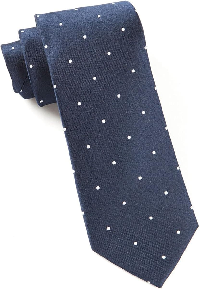 The Tie Bar 100% Woven Silk Navy and White Satin Dot 3 Inch Tie