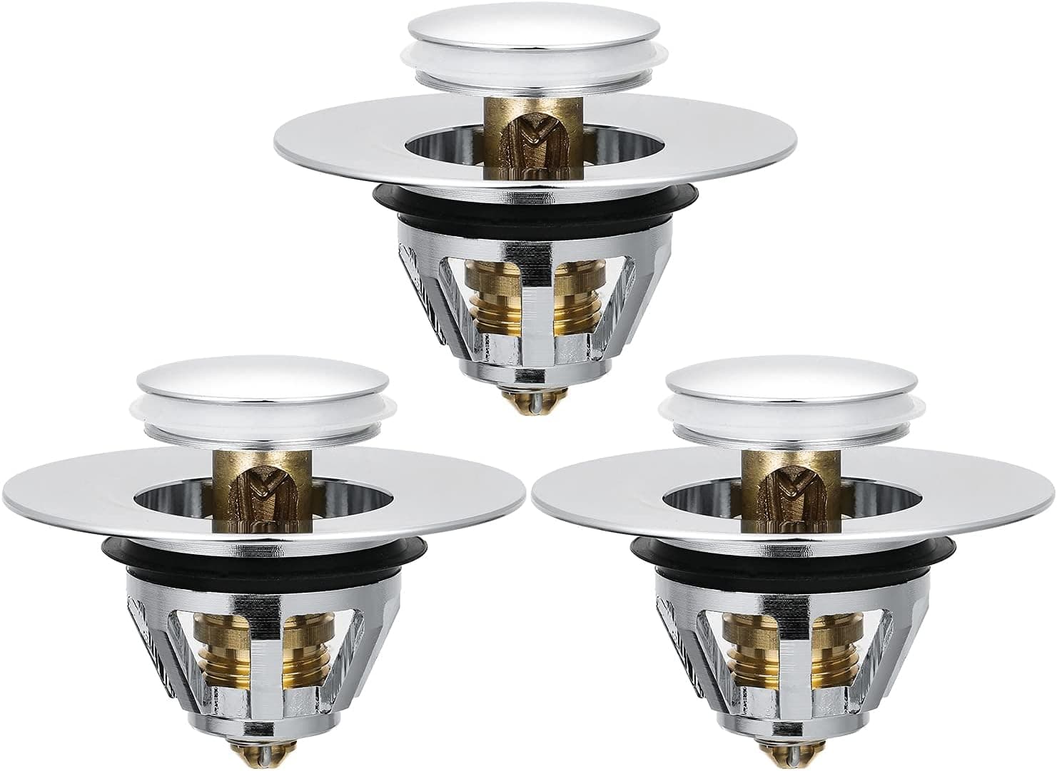 Aibabely Stopper,Stainless Steel Pop-Up Drain Filter Universal Push-Type Bounce Core Stopper Sink Drain Plug with Anti-Clogging Strainer Basket for Home Bathroom Kitchen (3 Pack)