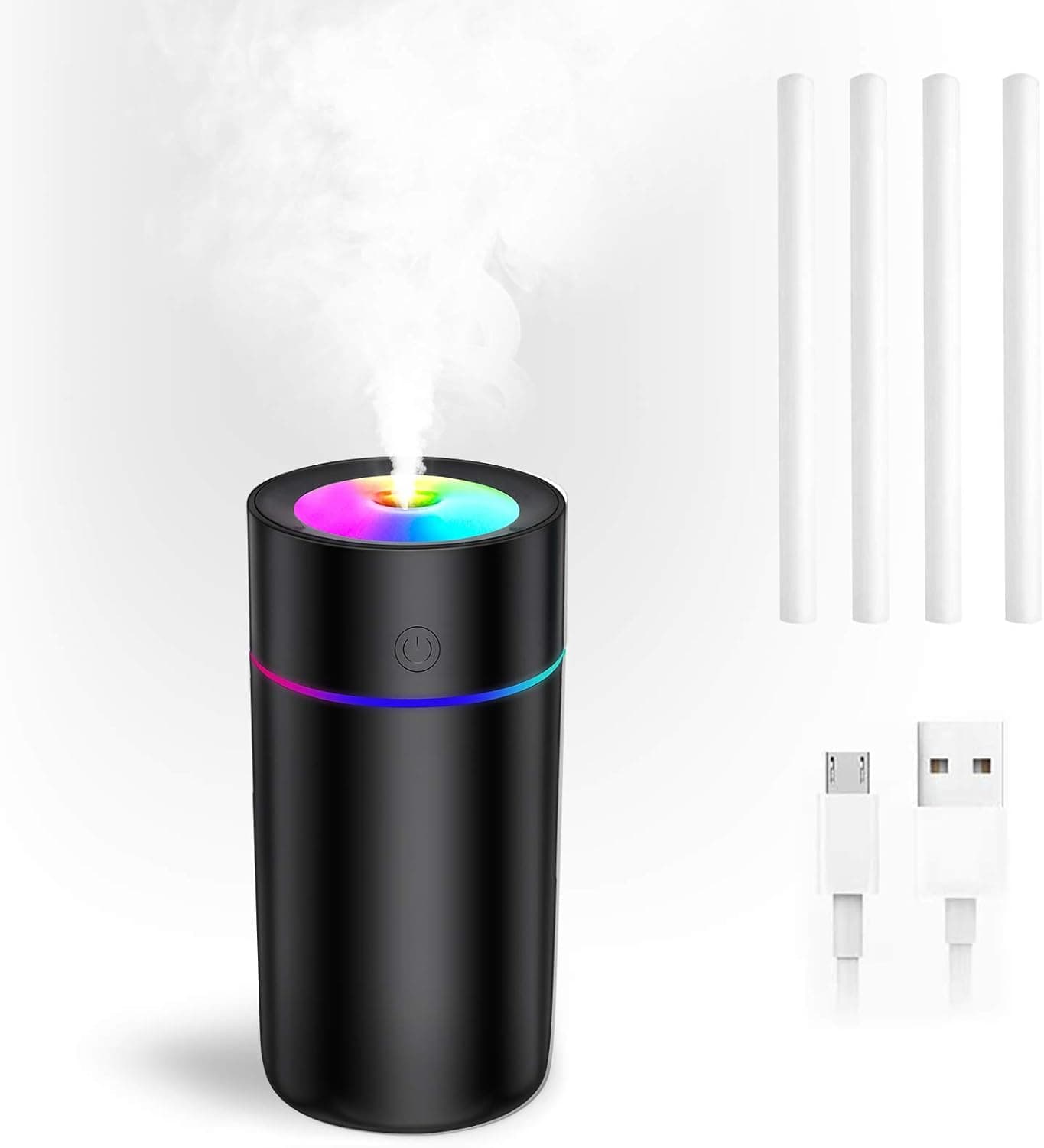 Portable Car Humidifier-320ml Mini Humidifier with 7-Color LED Night Light,USB Desk Humidifiers for Baby Bedroom Travel Office Home,2 Spray Modes, Auto Shut-Off, (Black)