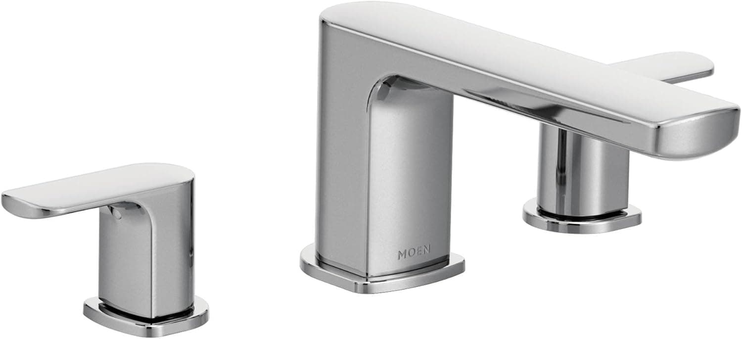 Moen T935 Rizon Two-Handle Deck Mount Modern Roman Tub Faucet Trim, Valve Required, Chrome