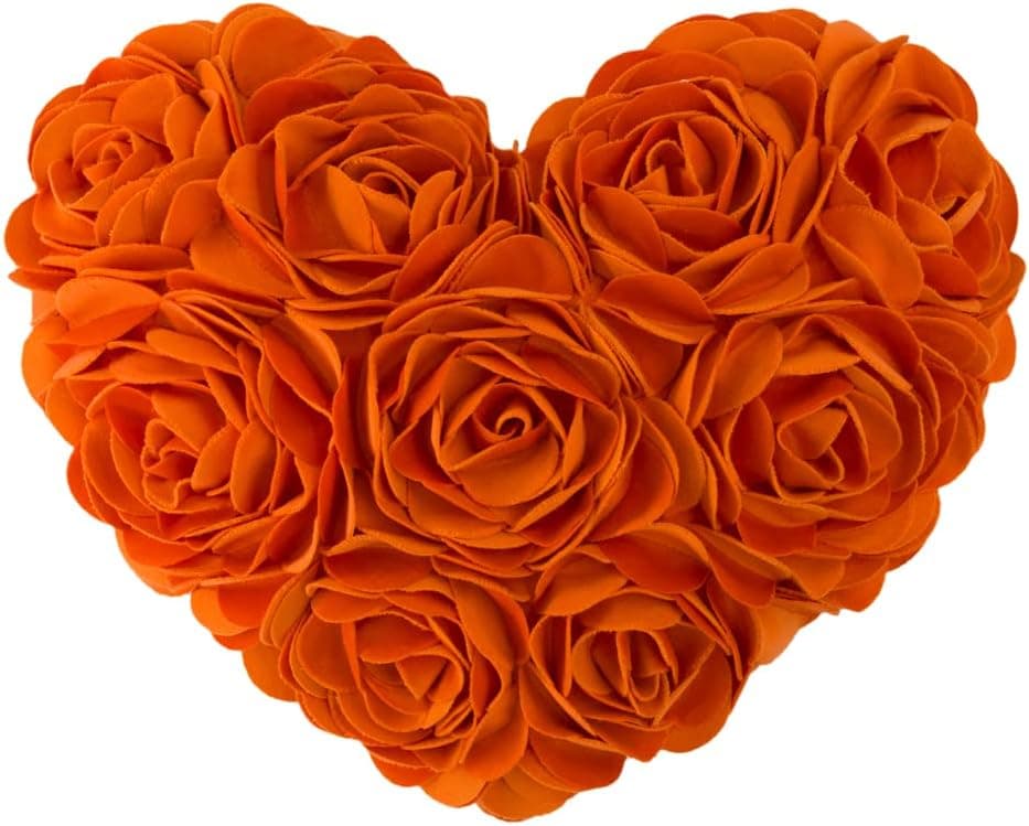 JWH Stereo Flower Throw Pillow Cover Aesthetic Decorative 3D Heart Accent Pillow Case Floral Cushion Handmade Pillowcase for Couch Bed Bedroom Mother Gift 14x16 Inch Orange
