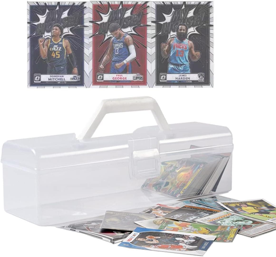 YUZUHOME Clear Trading Card Plastic Storage Box, Clear Baseball Cards Organizer Boxes Holds Sports Cards, for Pokemon Football, Basketball, Playing, Hockey Magic Cards, White 1 Pack