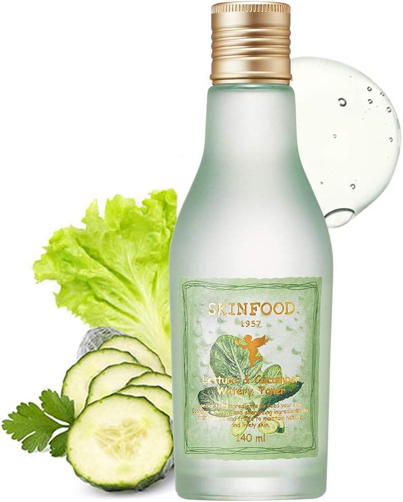 SKINFOOD Lettuce & Cucumber Watery Toner 140ml - Skin Moisturizing, Cooling & Soothing Ultra Hydrating Facial Toner - Dry Skin Remedy, Redness Relief, After Sun Care - Toners for Men & Women (4.7 oz)