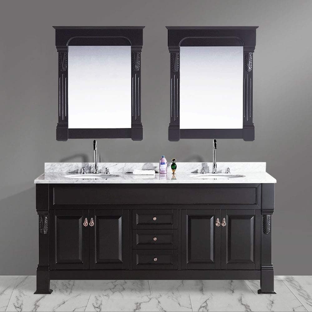 Design Element Marcos Double Sink Vanity Set with Carrara White Marble Countertop, 72-Inch