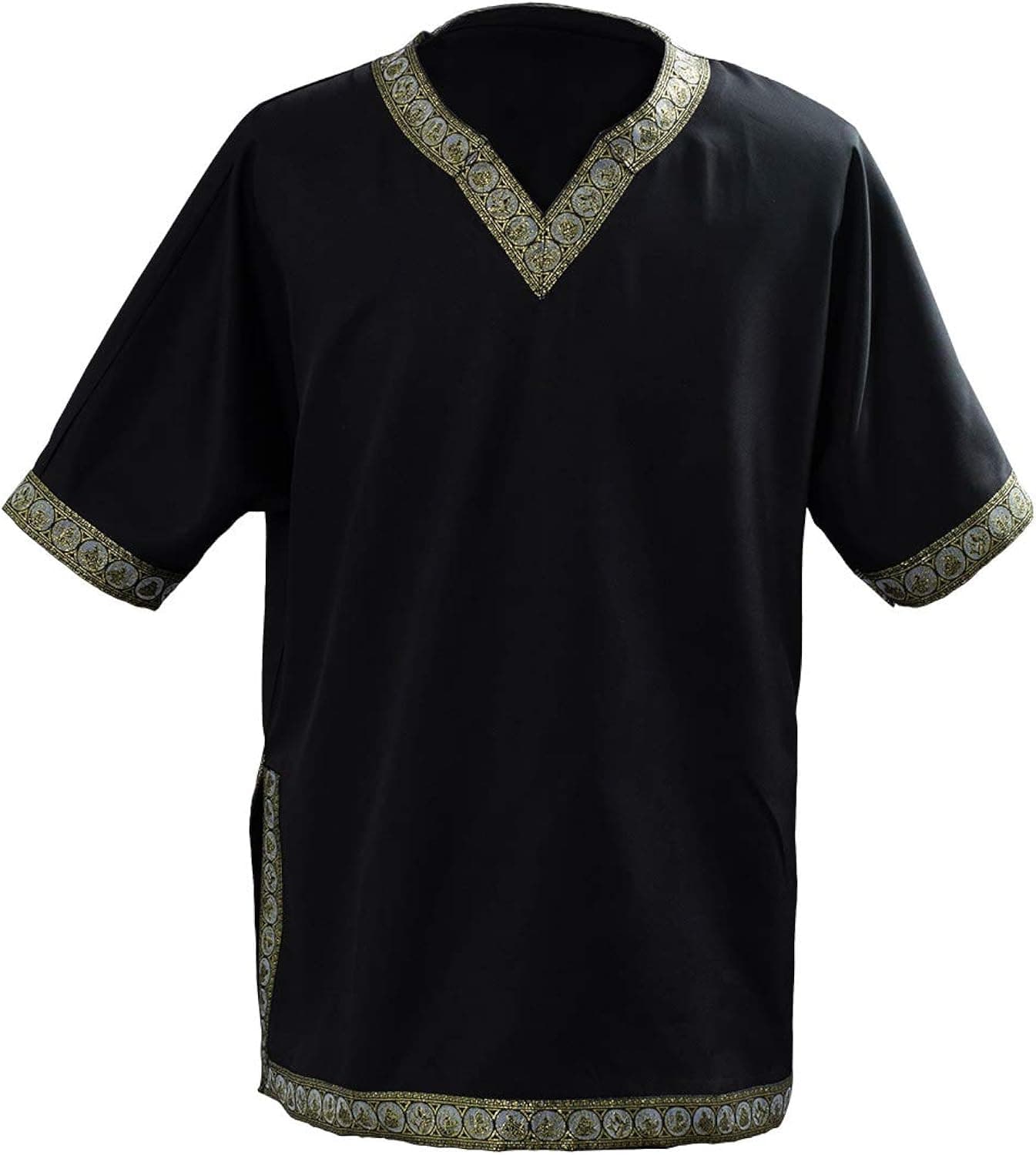 Men's Vintage Medieval V-Neck Shirt Pirate Warriors Costume Gothic Short Sleeves Viking Clothing