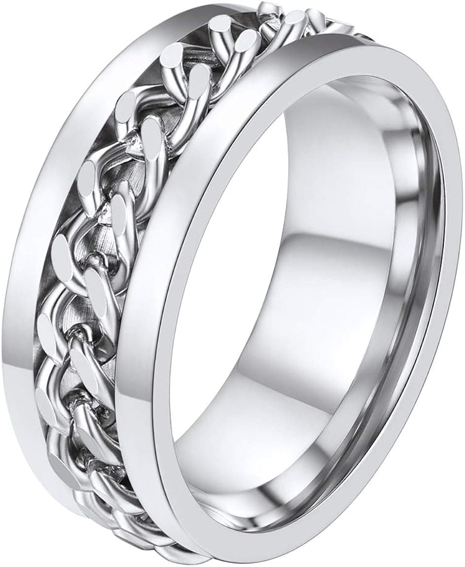 ChainsPro Can Engrave Men/Women Cuban Link/Spinner Rings, Size #06-#12, 18K Gold Tone/Stainless Steel/Black (Send Gift Box)