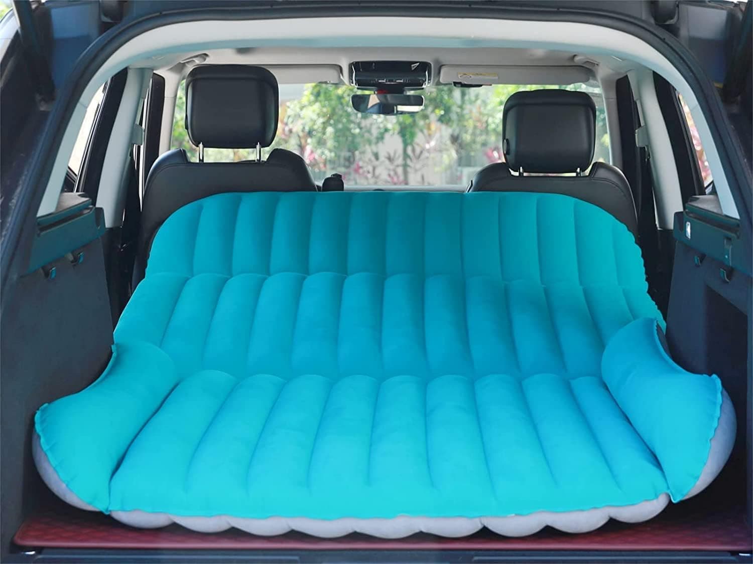 KMZ SUV Air Mattress Thickened and Double Side Flocked Travel Mattress Camping Air Bed for SUV Back Seat 4 Air Bags（Fruit Green and Space Gray）
