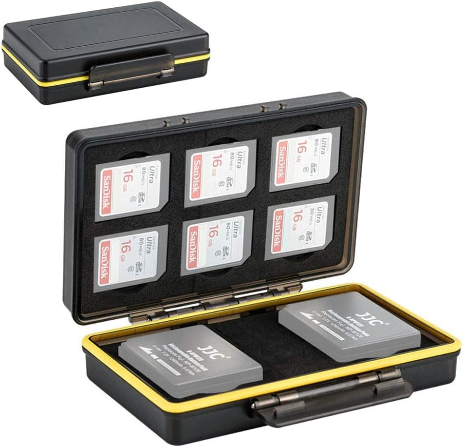 SD Card Holder & Camera Battery Case for 6 SD SDHC SDXC Memory Cards + 2 Fuji Fujifilm NP-W126 NP-W126S Batteries on X-T3 X-T30 X-T100 X-A5 X-H1 X100F X-A10 X-Pro2 X-Pro1 X-T2 X-T1 X-T20 X-T10 X-E3 E2