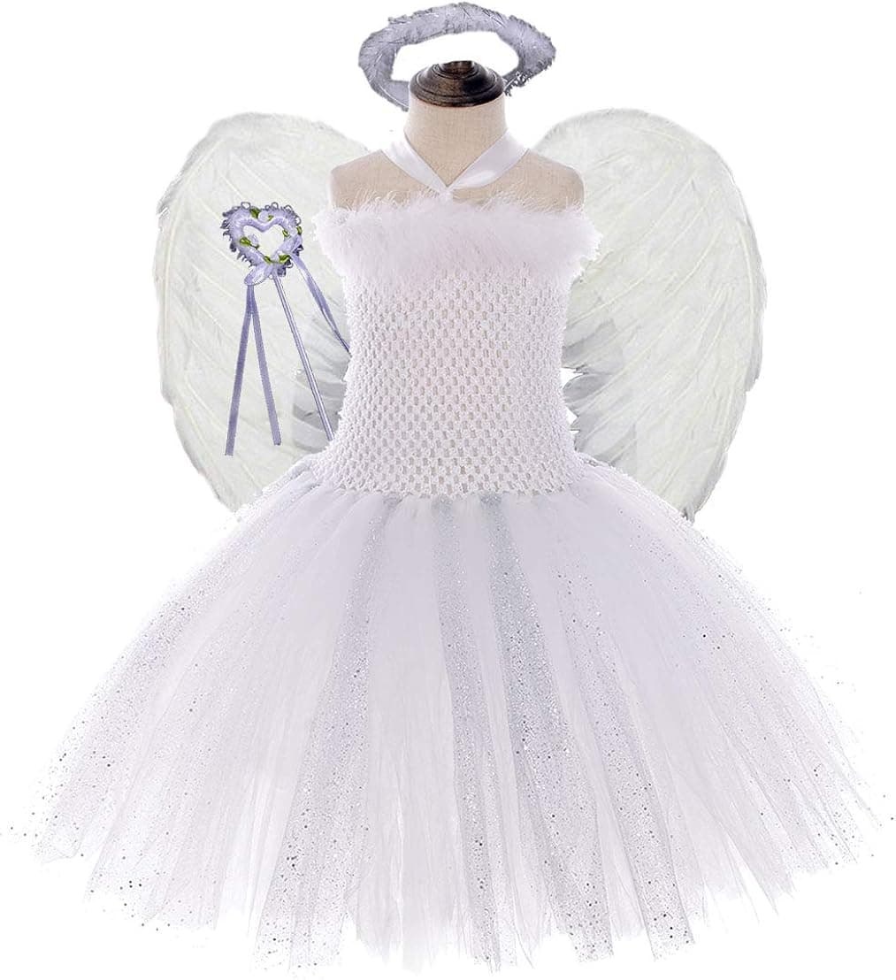 Tutu Dreams 4PCS Angel Costumes for Girls 2-10Y Birthday Outfit Halloween Party