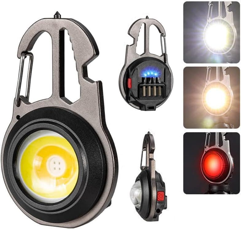 LED Small Flashlight,Multifunctional Mini Work Light,1000Lumens Bright Rechargeable COB Keychain Flashlights,7 Light Mode Portable Pocket Light with Screwdriver Bottle Opener for Outoor Hiking Fishing