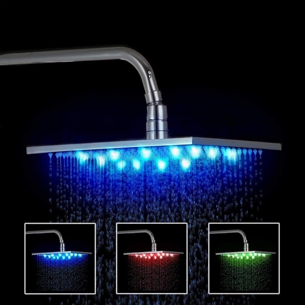 Yanksmart 12" Colorful Brushed Nickel Brass Square LED Rain Shower Head H542148