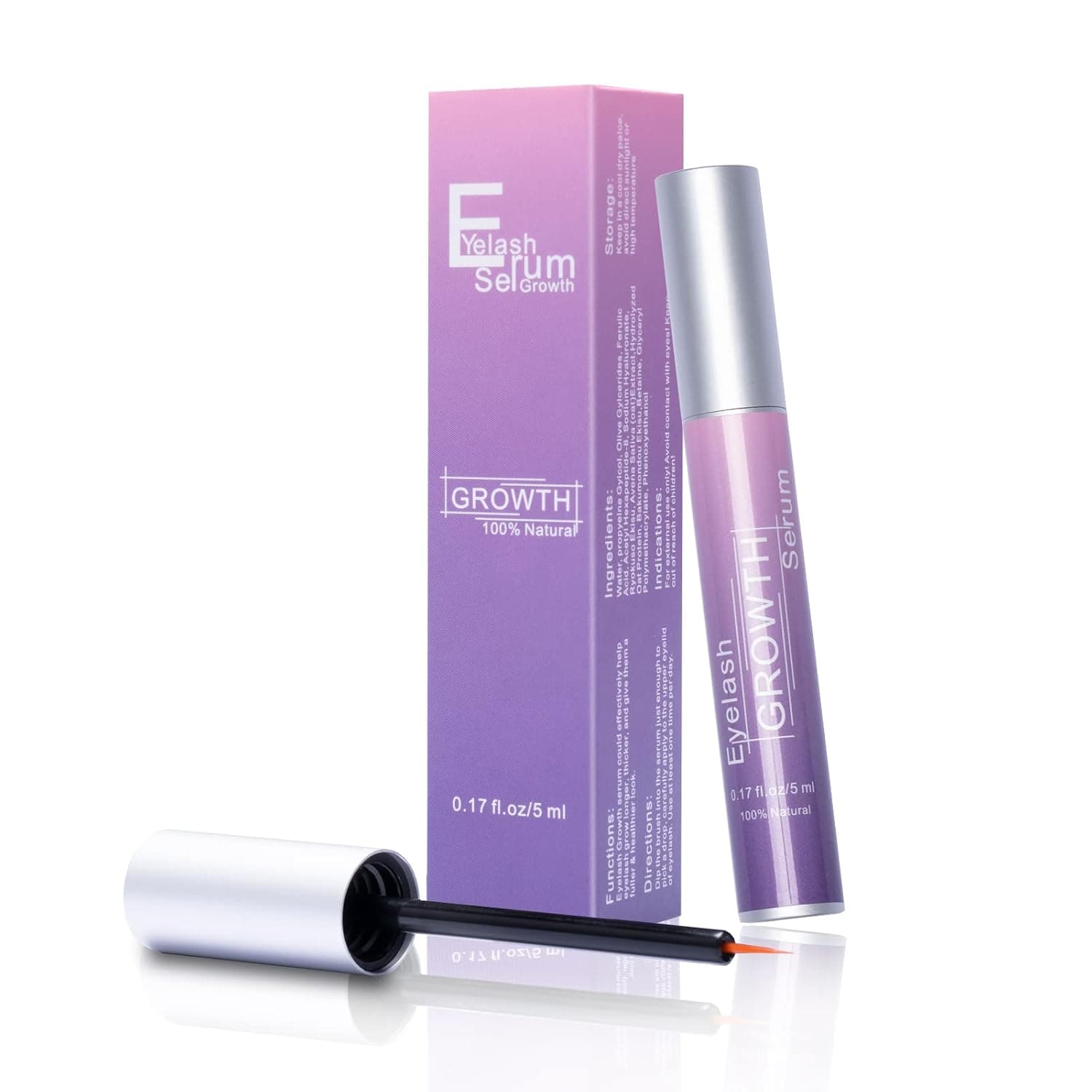 Abandship Premium Eyelash Growth Serum, lash serum Eyebrow Enhancer Brow with Biotin & Natural Peptides for Longer, Fuller Thicker Lashes Brows– Natural, Non-Irritating 5ml, Light Purple
