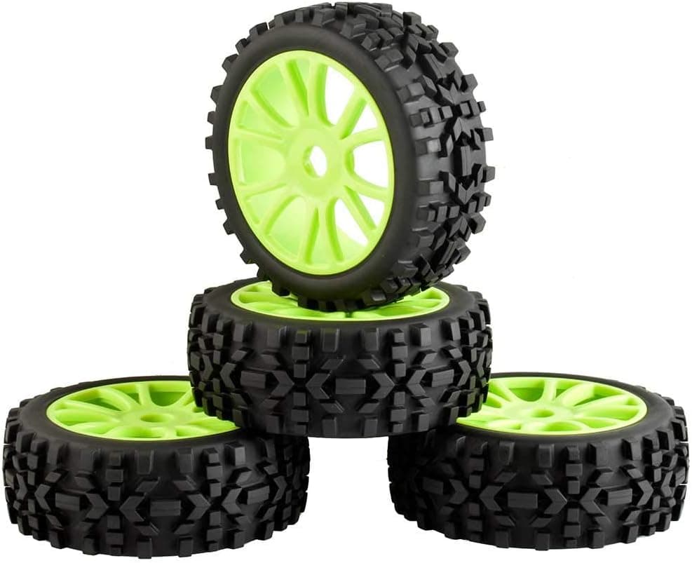 LAFEINA 4PCS 1:8 RC Tires and Plastic Wheels Set for 1/8 Scale RC Buggy Off-Road Model Car Parts(Green)
