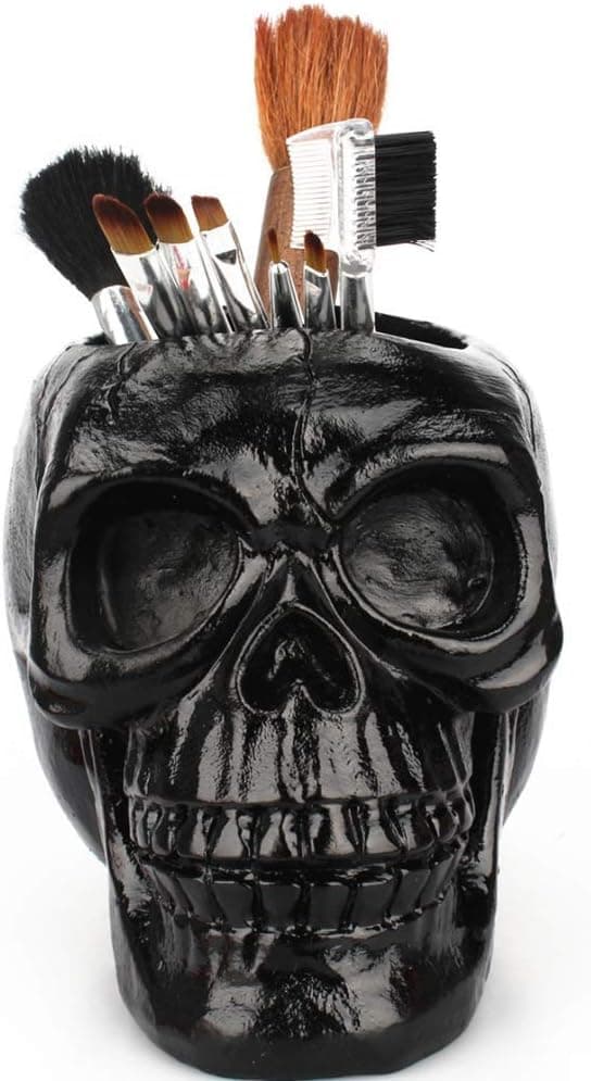 ZOOARTS Black Skull Makeup Brush Door Vase Makeup Organizer Gothic Horror