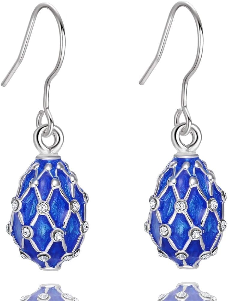 TF Charms Egg Charm Earrings with Swarovski Crystals Elements,925 Sterling Silver Hooks