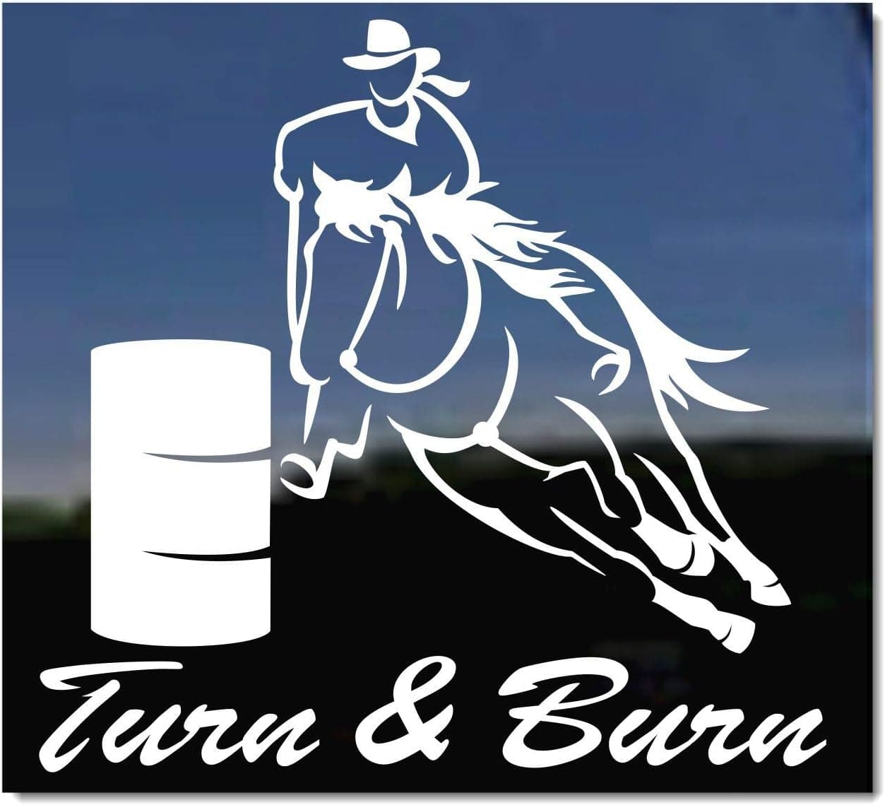 Turn & Burn | NickerStickers® Vinyl Cowgirl Barrel Racing Horse Trailer Window Decal Sticker