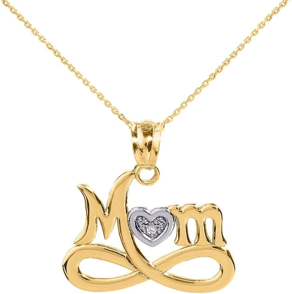 10k Yellow Gold Infinity"MOM" Heart with Diamond Pendant Necklace
