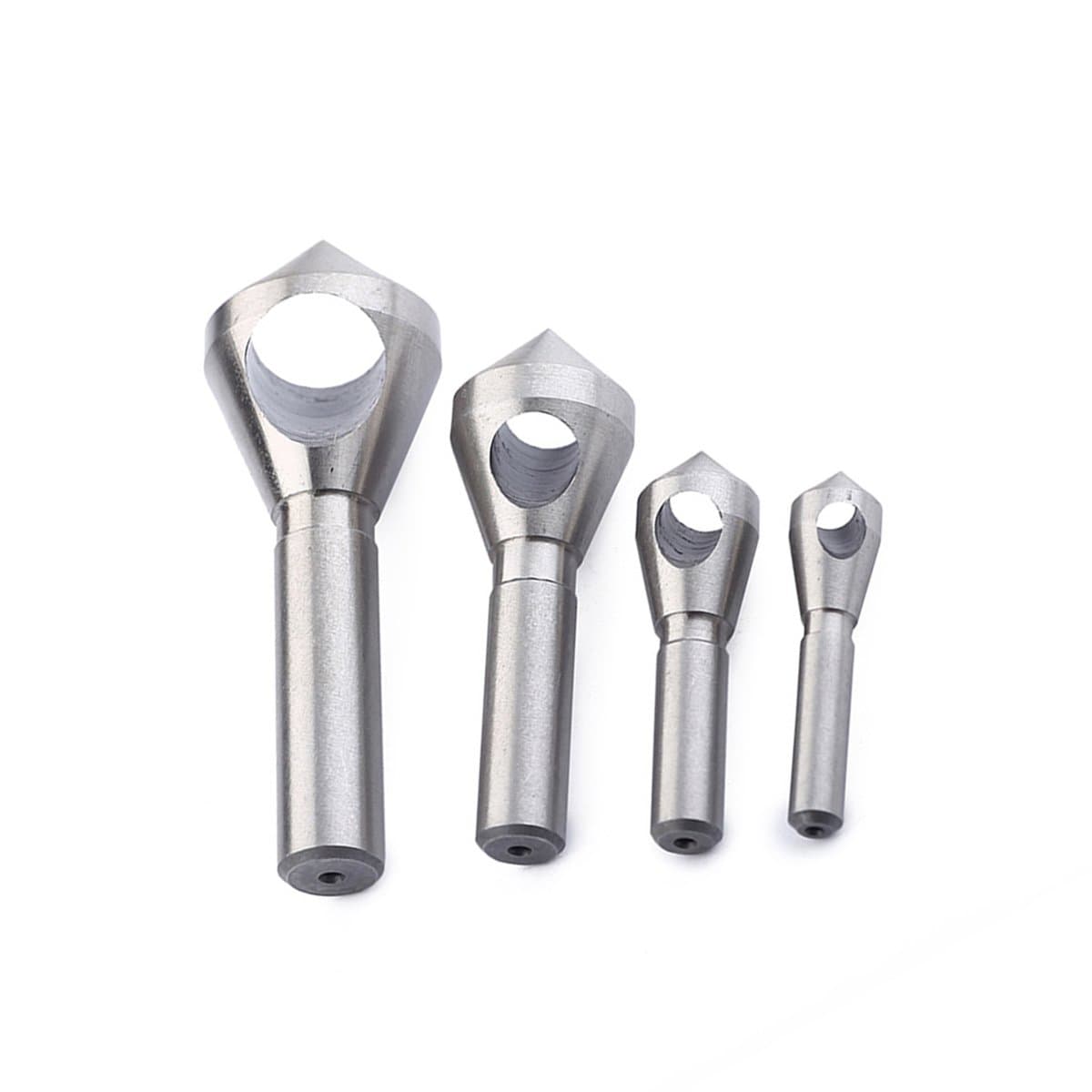 TOOLSTAR Cobalt Countersink Drill Bit, Countersink Drill with Hole 4PCS Deburring Chamfer Drill Bit Set Wood Metal Plastic Drill Bit 2-5mm 5-10mm 10-15mm 15-20mm (Silver)