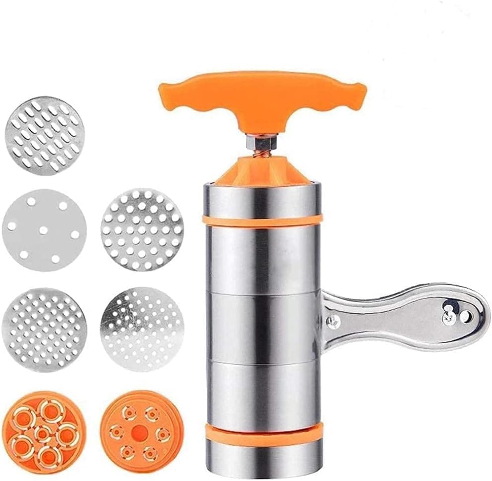Press Pasta Machine - kitchen hand pressure noodle pressing - Stainless Steel Manual Noodles Press Machine Pasta Maker with 7 Noodle Mould