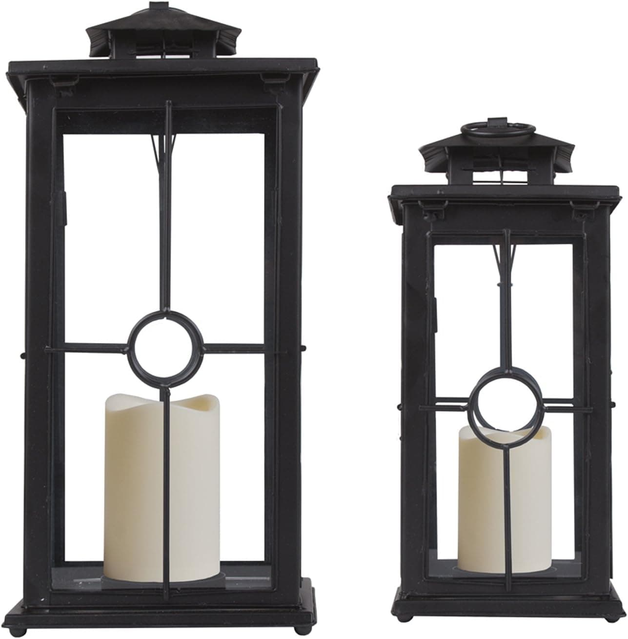 Set of 2 Metal Outdoor Decorative Lanterns - Stylish Candle Lantern Set