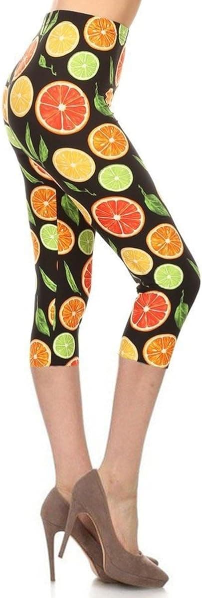 LJ079-CA-PLUS Citrus Delight Capri Print Leggings, Plus Size