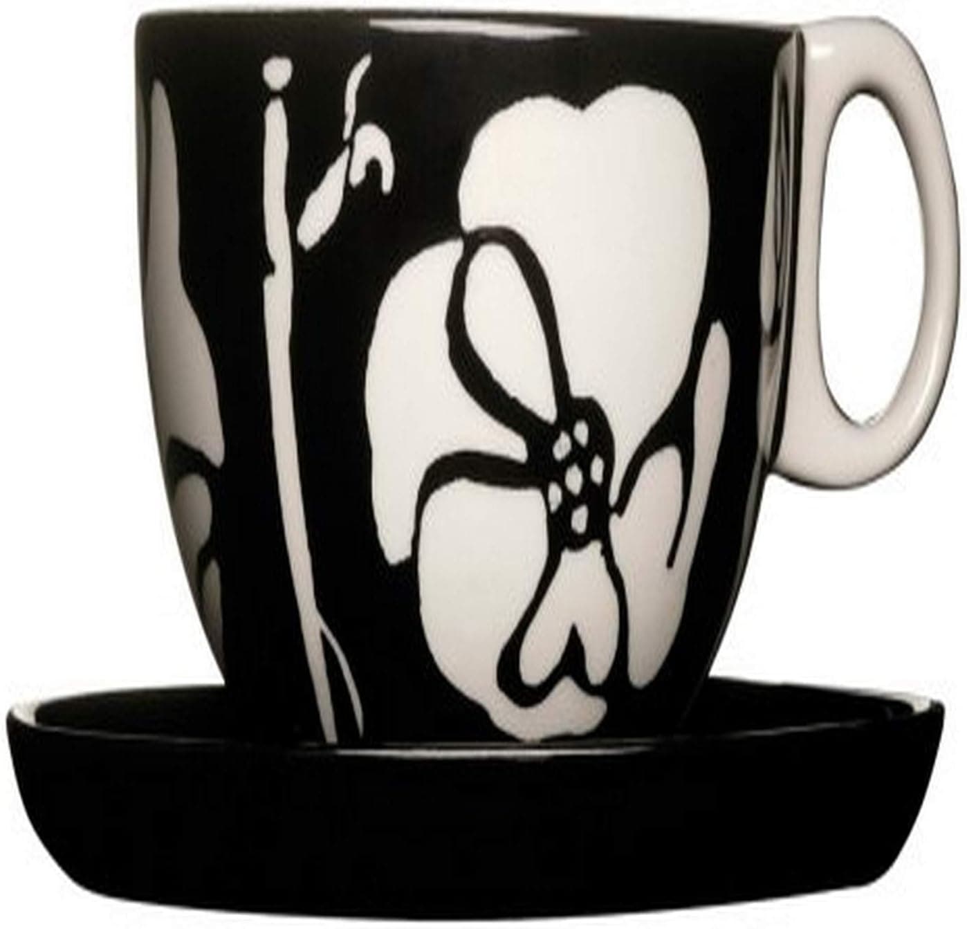Sagaform Flora Cup with Saucer, Black, Set of Two