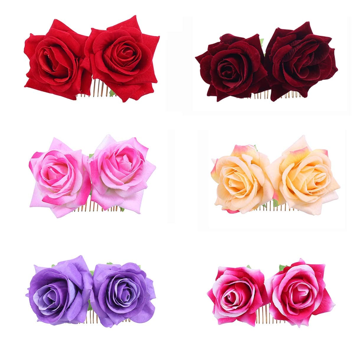 Ever Fairy Rose Flower Hair Clip Comb Slide Flamenco Dancer Pin Flower Brooch Lady Hair Styling Clip Hair Accessories (6 Colors pack)