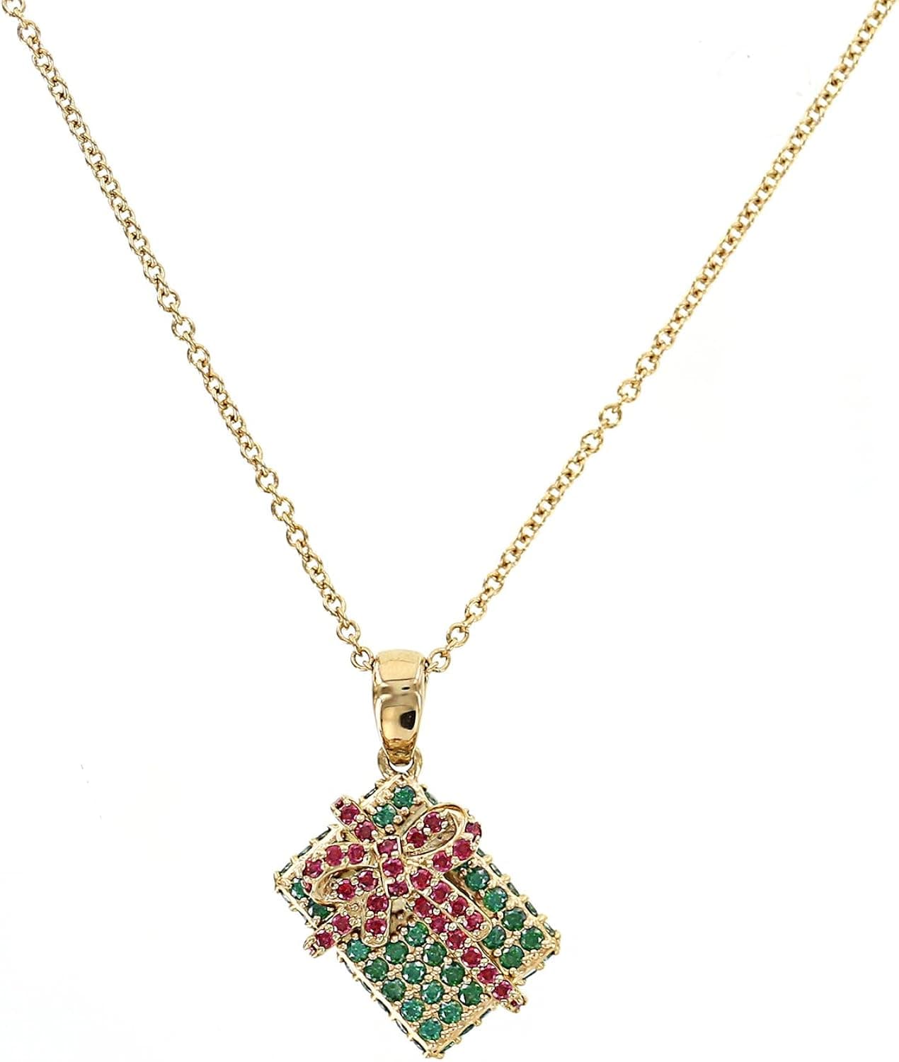 Amazon Collection Platinum Plated Sterling Silver Swarovski Zirconia Holiday Gift box Pendant, 16"+2"