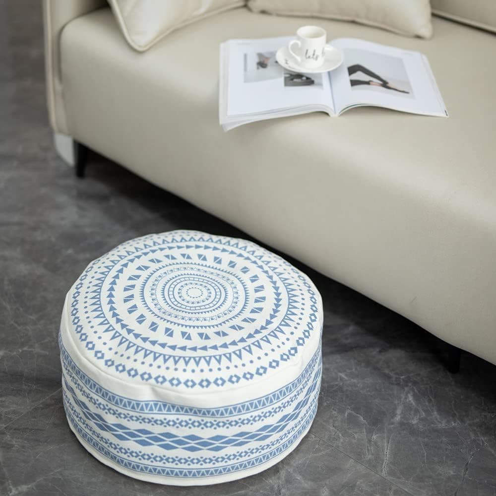 ABOUND LIFESTYLE Boho Decorative Unstuffed Pouf - Farmhouse Casual Ottoman Pouf Cover. Handwoven Foot Rest/Cushion Cover ONLY (Blue)
