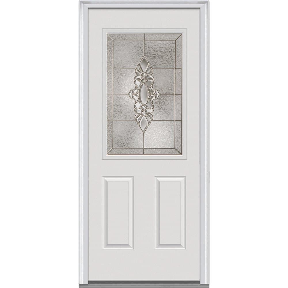 National Door Company ZZ22170L Fiberglass Smooth, Primed, Left Hand in-Swing, Exterior Prehung Door, Heirloom Master 1/2 Lite 2-Panel, 32"x80"