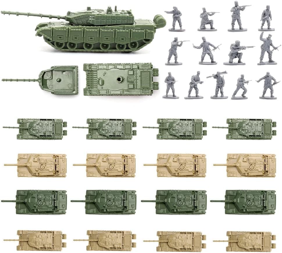 ViiKONDO 16Pcs Green and Desert Army Battle Tanks Play Set,Classic Tanks American M1A2 Abrams Main Battle Tank VS Chinese Type 99 Main Battle Tank Military Toy Figurines for Men