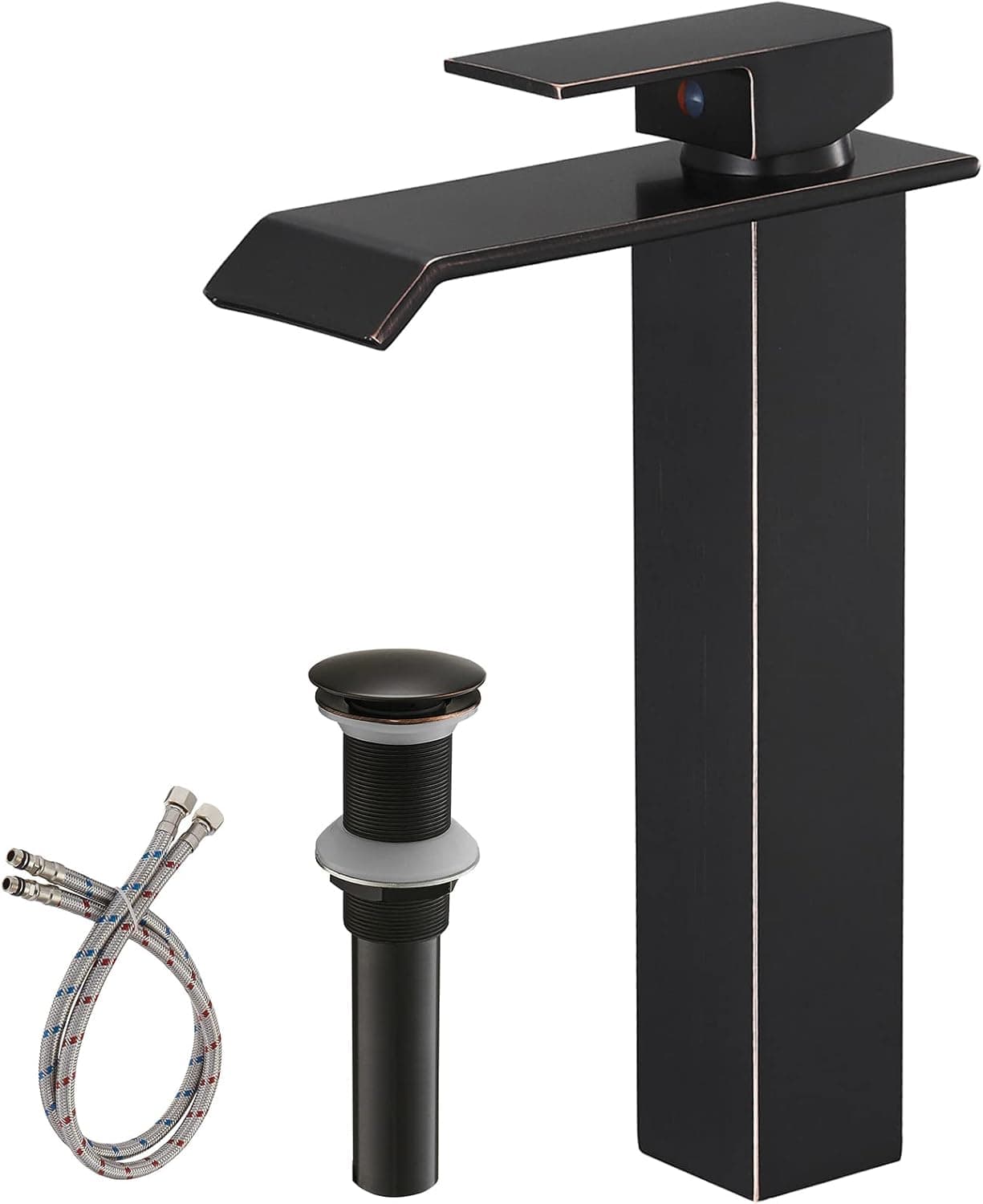 Greenspring Vessel Sink Faucet Oil Rubbed Bronze Waterfall Bathroom Faucet Tall Modern Basin Tap Single Handle, with Drain Assembly