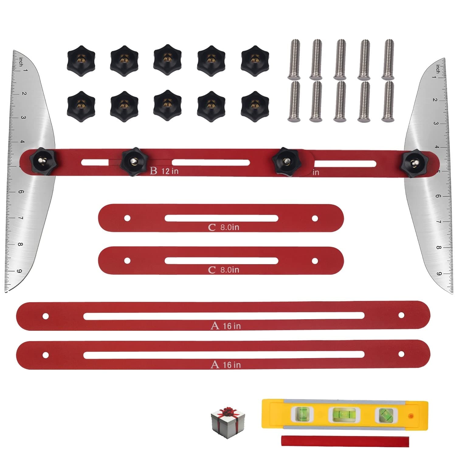 Stair Tread Template Tool Stair Tread Jig Stair Gauge Scribe - Stair Measuring Tool Layout Tool Cutting Guide Tool for StairTreads, Risers, Drywall and Partitions, 11.4in-60.7in Length