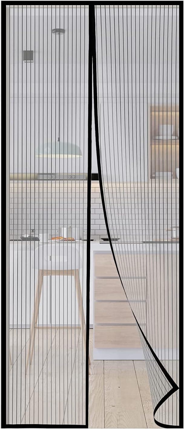 KYNNICETT Magnetic Screen Door Reinforced Mesh Curtain with 32 Magnets Full Frame Hook & Loop 34" × 82" Black